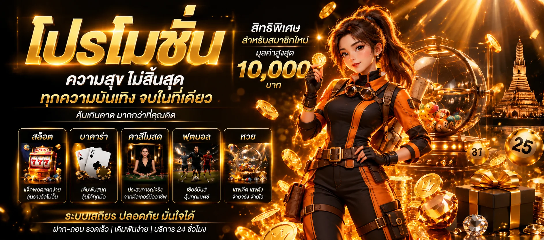 แบนเนอร์ pzago โปรโมชั่นพร้อมหีบโบนัสและตัวละครโทนส้มดำ